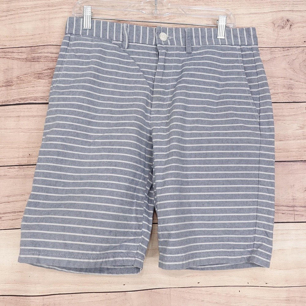 Old Navy Shorts Mens 31 Blue Striped Chino Cotton Slim 10 Inseam Casual